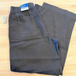 Old Navy Black Wide Leg Linen Pants with Elastic Waist